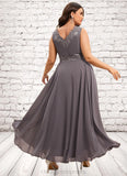 Francesca A-line V-Neck Ankle-Length Chiffon Mother of the Bride Dress With Beading Appliques Lace Sequins STI126P0014558