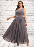 Francesca A-line V-Neck Ankle-Length Chiffon Mother of the Bride Dress With Beading Appliques Lace Sequins STI126P0014558