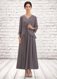 Francesca A-line V-Neck Ankle-Length Chiffon Mother of the Bride Dress With Beading Appliques Lace Sequins STI126P0014558