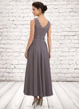 Francesca A-line V-Neck Ankle-Length Chiffon Mother of the Bride Dress With Beading Appliques Lace Sequins STI126P0014558