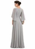 Skylar A-line V-Neck Floor-Length Chiffon Lace Mother of the Bride Dress With Beading Sequins STI126P0014563