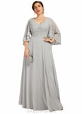 Skylar A-line V-Neck Floor-Length Chiffon Lace Mother of the Bride Dress With Beading Sequins STI126P0014563