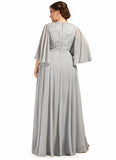 Skylar A-line V-Neck Floor-Length Chiffon Lace Mother of the Bride Dress With Beading Sequins STI126P0014563