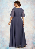 Madeline A-Line V-neck Ankle-Length Chiffon Mother of the Bride Dress With Ruffle Beading Sequins STI126P0014564