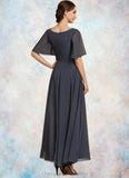 Madeline A-Line V-neck Ankle-Length Chiffon Mother of the Bride Dress With Ruffle Beading Sequins STI126P0014564