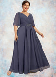 Madeline A-Line V-neck Ankle-Length Chiffon Mother of the Bride Dress With Ruffle Beading Sequins STI126P0014564