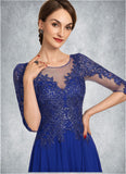 Violet A-Line Scoop Neck Tea-Length Chiffon Lace Mother of the Bride Dress With Sequins STI126P0014565