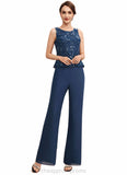 Sylvia Jumpsuit/Pantsuit Scoop Neck Floor-Length Chiffon Lace Mother of the Bride Dress With Sequins STI126P0014567