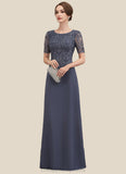 Kristina A-Line Scoop Neck Floor-Length Chiffon Lace Mother of the Bride Dress STI126P0014568