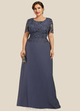 Kristina A-Line Scoop Neck Floor-Length Chiffon Lace Mother of the Bride Dress STI126P0014568