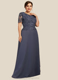 Kristina A-Line Scoop Neck Floor-Length Chiffon Lace Mother of the Bride Dress STI126P0014568