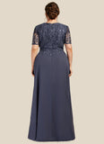 Kristina A-Line Scoop Neck Floor-Length Chiffon Lace Mother of the Bride Dress STI126P0014568