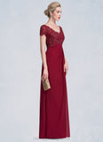 Elizabeth A-Line V-neck Floor-Length Chiffon Lace Mother of the Bride Dress With Ruffle Beading STI126P0014569