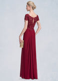 Elizabeth A-Line V-neck Floor-Length Chiffon Lace Mother of the Bride Dress With Ruffle Beading STI126P0014569