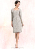 Jeanie Sheath/Column V-neck Knee-Length Lace Mother of the Bride Dress STI126P0014570