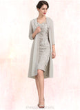 Jeanie Sheath/Column V-neck Knee-Length Lace Mother of the Bride Dress STI126P0014570