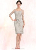 Jeanie Sheath/Column V-neck Knee-Length Lace Mother of the Bride Dress STI126P0014570