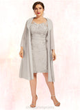 Jeanie Sheath/Column V-neck Knee-Length Lace Mother of the Bride Dress STI126P0014570