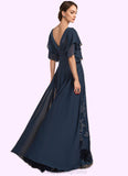 Amelia Sheath/Column V-neck Floor-Length Chiffon Lace Mother of the Bride Dress With Ruffle Sequins STI126P0014573