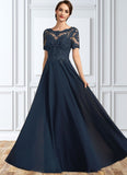 Nadia A-Line Scoop Neck Floor-Length Chiffon Lace Mother of the Bride Dress With Beading Sequins STI126P0014577