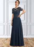 Nadia A-Line Scoop Neck Floor-Length Chiffon Lace Mother of the Bride Dress With Beading Sequins STI126P0014577