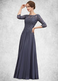 Casey A-Line Scoop Neck Floor-Length Chiffon Lace Mother of the Bride Dress With Beading Sequins STI126P0014578