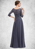 Casey A-Line Scoop Neck Floor-Length Chiffon Lace Mother of the Bride Dress With Beading Sequins STI126P0014578