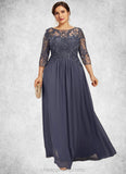 Casey A-Line Scoop Neck Floor-Length Chiffon Lace Mother of the Bride Dress With Beading Sequins STI126P0014578