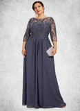 Casey A-Line Scoop Neck Floor-Length Chiffon Lace Mother of the Bride Dress With Beading Sequins STI126P0014578