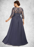 Casey A-Line Scoop Neck Floor-Length Chiffon Lace Mother of the Bride Dress With Beading Sequins STI126P0014578