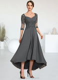 Bella A-Line Sweetheart Asymmetrical Chiffon Lace Mother of the Bride Dress With Beading Sequins STI126P0014579