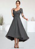 Bella A-Line Sweetheart Asymmetrical Chiffon Lace Mother of the Bride Dress With Beading Sequins STI126P0014579