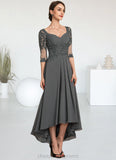 Bella A-Line Sweetheart Asymmetrical Chiffon Lace Mother of the Bride Dress With Beading Sequins STI126P0014579