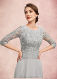 Kitty A-Line Scoop Neck Tea-Length Chiffon Lace Mother of the Bride Dress With Sequins STI126P0014580