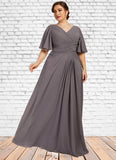 Janey A-Line V-neck Floor-Length Chiffon Mother of the Bride Dress With Ruffle STI126P0014581