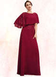 Jeanie A-Line Scoop Neck Floor-Length Chiffon Mother of the Bride Dress With Lace Beading Sequins STI126P0014583