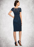 Addyson Sheath/Column Scoop Neck Knee-Length Satin Lace Mother of the Bride Dress With Sequins STI126P0014586