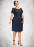 Addyson Sheath/Column Scoop Neck Knee-Length Satin Lace Mother of the Bride Dress With Sequins STI126P0014586