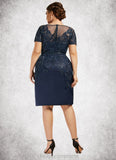 Addyson Sheath/Column Scoop Neck Knee-Length Satin Lace Mother of the Bride Dress With Sequins STI126P0014586