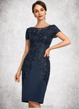 Addyson Sheath/Column Scoop Neck Knee-Length Satin Lace Mother of the Bride Dress With Sequins STI126P0014586