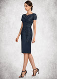 Addyson Sheath/Column Scoop Neck Knee-Length Satin Lace Mother of the Bride Dress With Sequins STI126P0014586