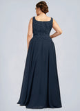 Paisley A-Line Square Neckline Floor-Length Chiffon Lace Mother of the Bride Dress With Sequins STI126P0014587