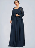 Paisley A-Line Square Neckline Floor-Length Chiffon Lace Mother of the Bride Dress With Sequins STI126P0014587