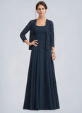 Paisley A-Line Square Neckline Floor-Length Chiffon Lace Mother of the Bride Dress With Sequins STI126P0014587