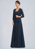 Paisley A-Line Square Neckline Floor-Length Chiffon Lace Mother of the Bride Dress With Sequins STI126P0014587