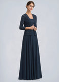 Paisley A-Line Square Neckline Floor-Length Chiffon Lace Mother of the Bride Dress With Sequins STI126P0014587