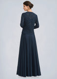 Paisley A-Line Square Neckline Floor-Length Chiffon Lace Mother of the Bride Dress With Sequins STI126P0014587