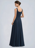 Paisley A-Line Square Neckline Floor-Length Chiffon Lace Mother of the Bride Dress With Sequins STI126P0014587