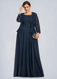 Paisley A-Line Square Neckline Floor-Length Chiffon Lace Mother of the Bride Dress With Sequins STI126P0014587