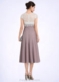 Kristen A-Line V-neck Tea-Length Chiffon Lace Mother of the Bride Dress STI126P0014588